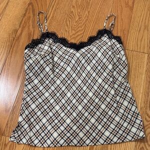 Veronica Beard Knox cami Plaid Lace-Trim Camisole - Black/White/Brown